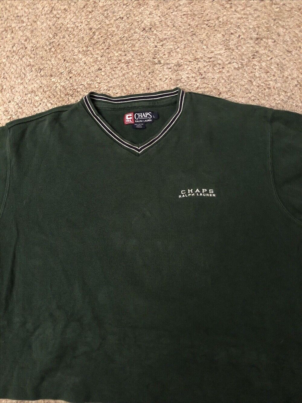 Chaps Ralph Lauren Men's Sweater Large Green V Neck‎ Long Sleeve Pullover